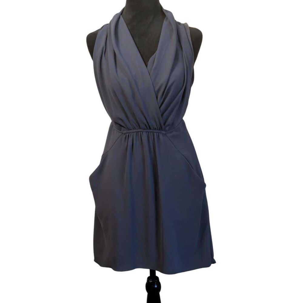 Wilfred Aritzia Dark Slate Grey Draped Tulip Wrap Mini Dress, Women's Size Small